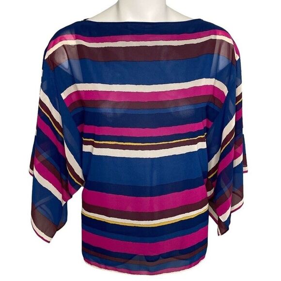 Trina Turk Mouvedre Blouse Top Women's XS Blue Gray Pink Handkerchief Draped NEW - Picture 1 of 14